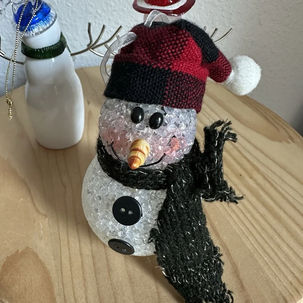 Assorted Christmas Snowman Figurines 4-5 Inch Metal Ceramic Glass Resin Lot Of 5